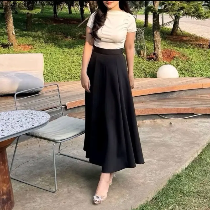 Eleganze - Rok Audy Midi Skirt Korean Panjang 7/8 Rok Wanita Anti Kusut - Rok Flare Scuba Premium Casual Kantoran Karet Pesta outfit Kerja Bawahan Maxi Formal Kondangan simpel ivory 6
