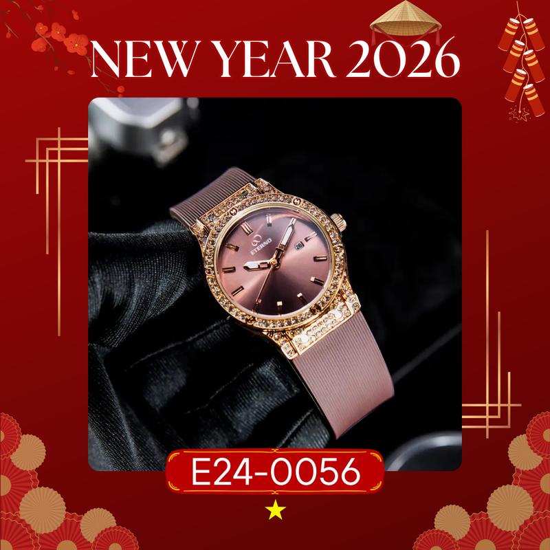Đồng Hồ Nữ ETERNO E24-E25 dây cao su non cao cấp viền đính đá sang trọng thu hút