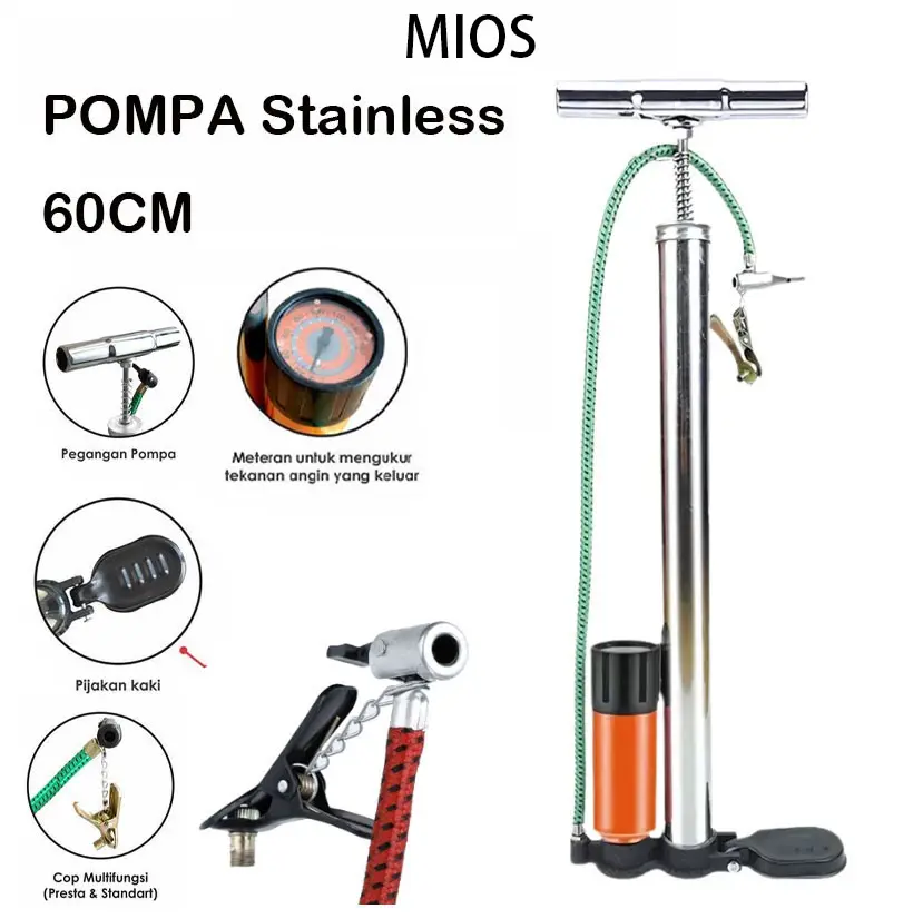 Pompa Angin Ban Sepeda Motor Mobil Bola Balon/Pompa Multifungsi Lokal Pompa Angin Meteran Stainless