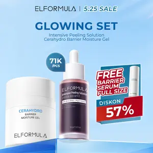 [FREE BARRIER SERUM] ELFORMULA Bundle 2in1 - Intensive Peeling Solution + CeraHydro Barrier Repair Moisture Gel - Membersihkan, Melembutkan, & Mencerahkan Wajah & Leher Hyaluronic Exfoliating Moisturizer Facial