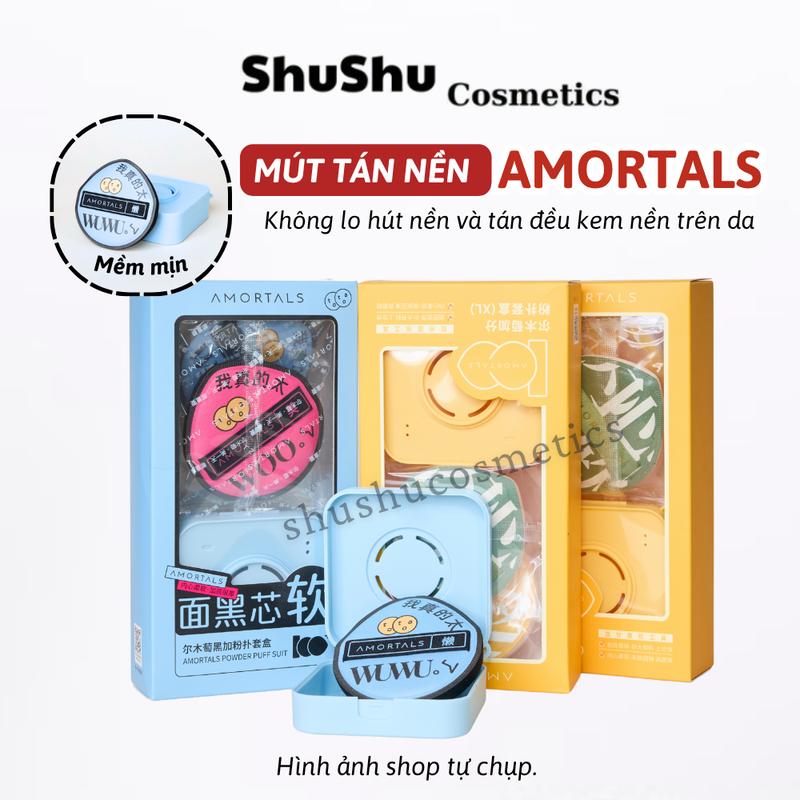 Mút Tán Kem Nền AMORTALS Big Size Bộ Mút Trang Điểm XL Kèm Hộp Đựng Mút Tán Phấn Cushion Mềm Mịn  Mỹ Phẩm SHUSHU COSMETICS