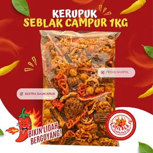 Seblak Campur 1 kg/Mix Basreng/Kerupuk jengkol/Kerupuk beton/Kerupuk bawang/Cimol/Siomay/Makaroni Pedas Daun Jeruk