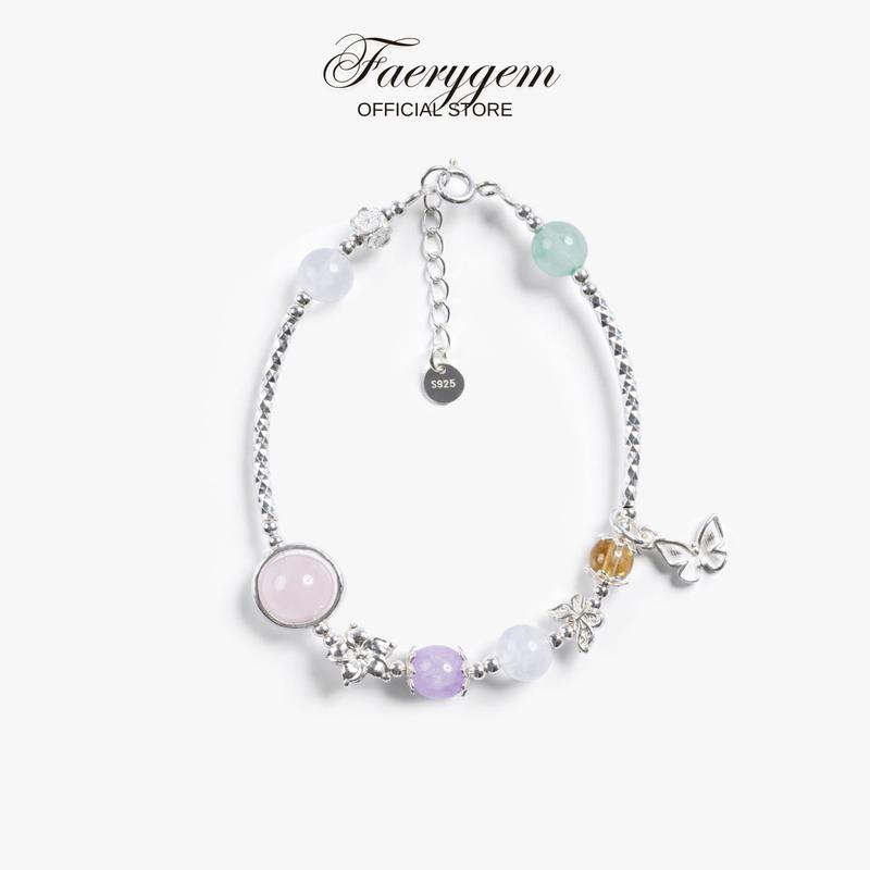  Lắc tay thiết kế đặc biệt Elegant FaeryGem mix 5 loại thu hút may mắn cân bằng nhiều khía cạnh năng lượng bạc thái S925 full giấy kiểm định vòng phong thủy 