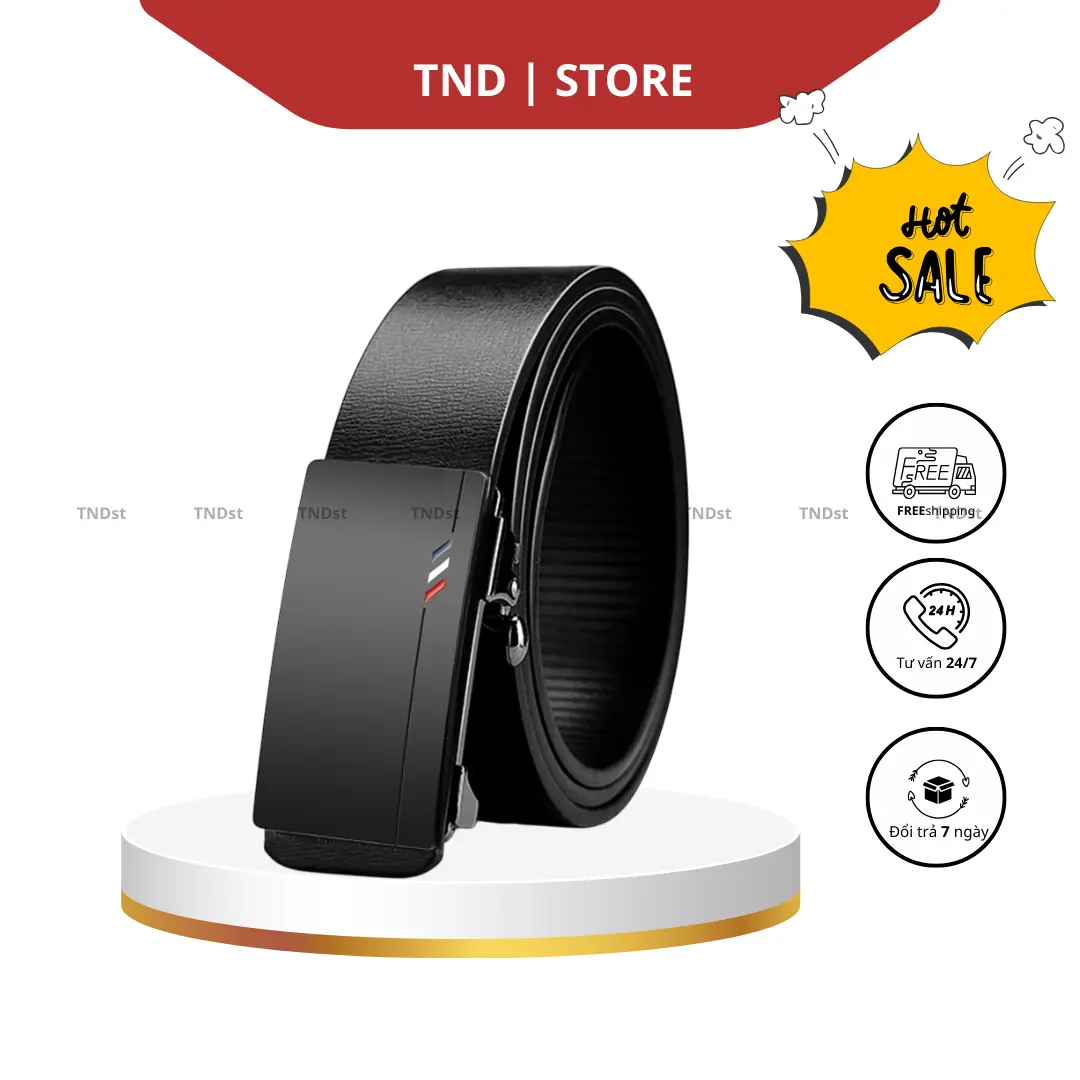 TND STORE Thắt Lưng Nam Da Cao Cấp Dây Lưng Nam Mặt Khóa Kim Loại Tự Động Sang Trọng Nịt Da Màu Đen Thời Trang Chiều Rộng 3cm Chiều Dài 120cm