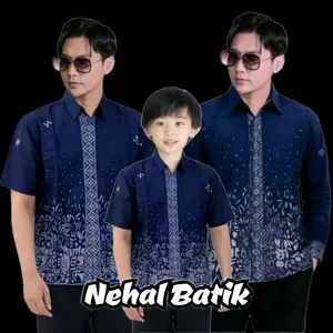 Kemeja couple anak ayah batik pria motif terbaru sutena navi S.M.L.XL.XXL seragam pesta kain tebal halus Baju Cowok Katun