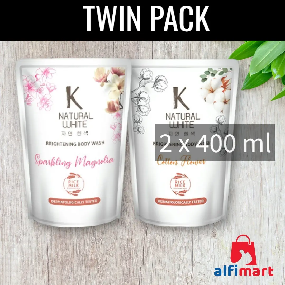 PAKET ISI 2 - K Natural White Brightening Body Wash Sparkling Magnolia Cotton Flower Refill 400ml 400 ml / Sabun Mandi Cair isi ulang K Natural White Sparkling Magnolia Cotton Flower 400ml