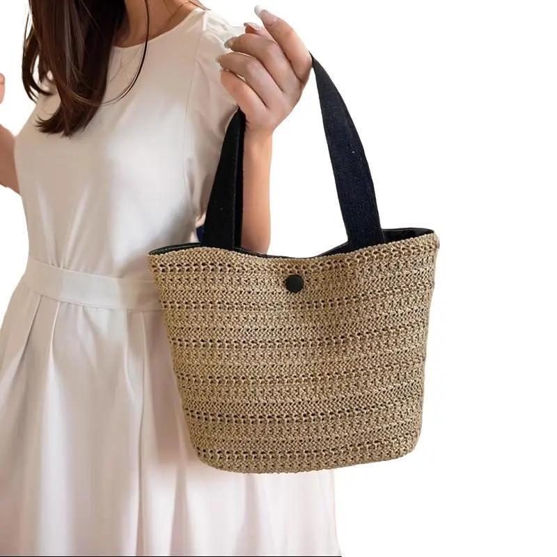 Handbag Women Straw women woven bag top handle beach handbeg wanita ...