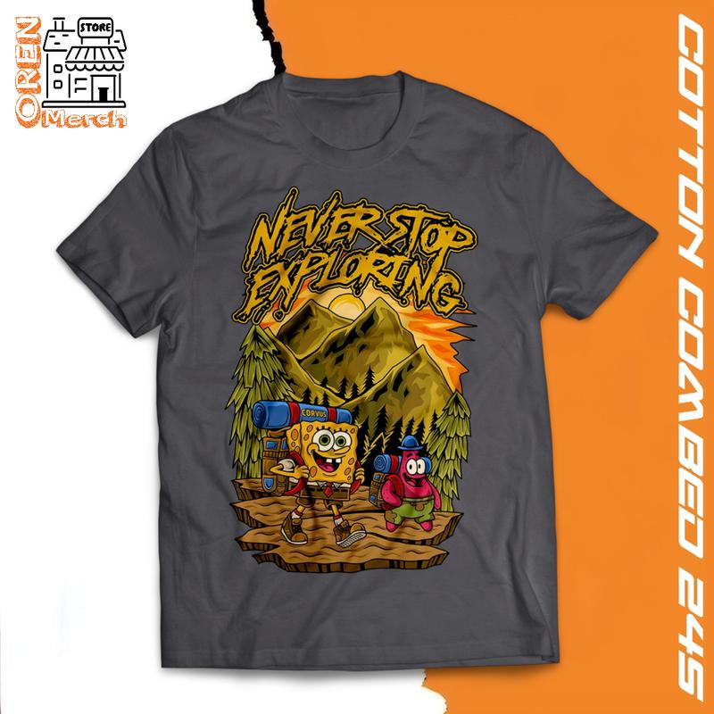Product Introduction of kaos pendaki gunung pria dan wanita sponge bob never stop exploring baju outdoor pria 20