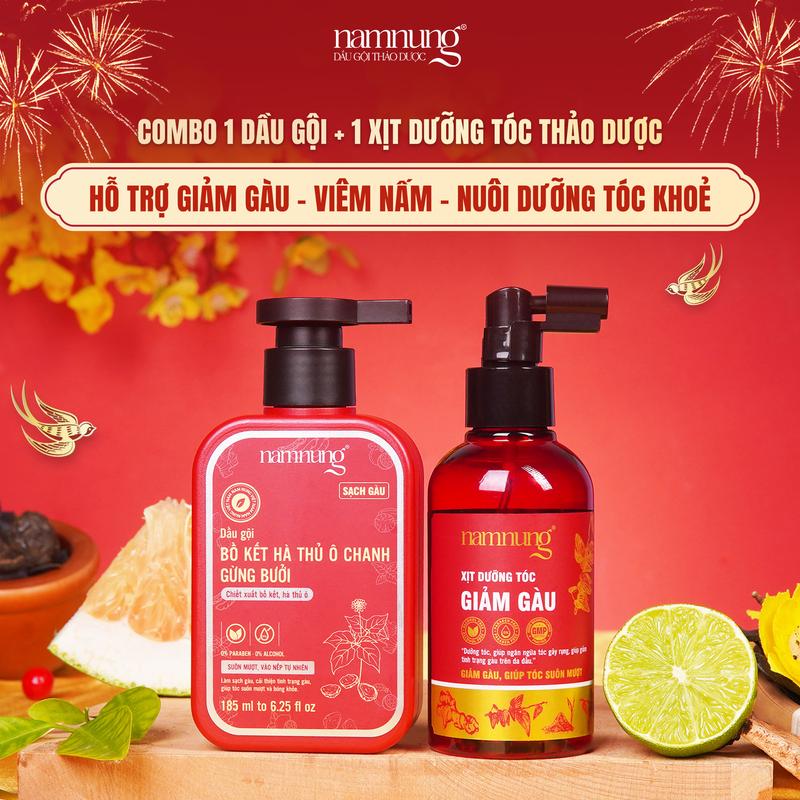   COMBO TIẾT KIỆM  Dầu gội thảo dược hỗ trợ giảm gàu Nam Nung 185ml và Xịt dưỡng tóc giảm gàu Nam Nung 150ml Chăm sóc tóc – Hỗ trợ giảm gàu – Giảm ngứa da đầu – Nuôi dưỡng mái tóc chắc khỏe suôn mượt 