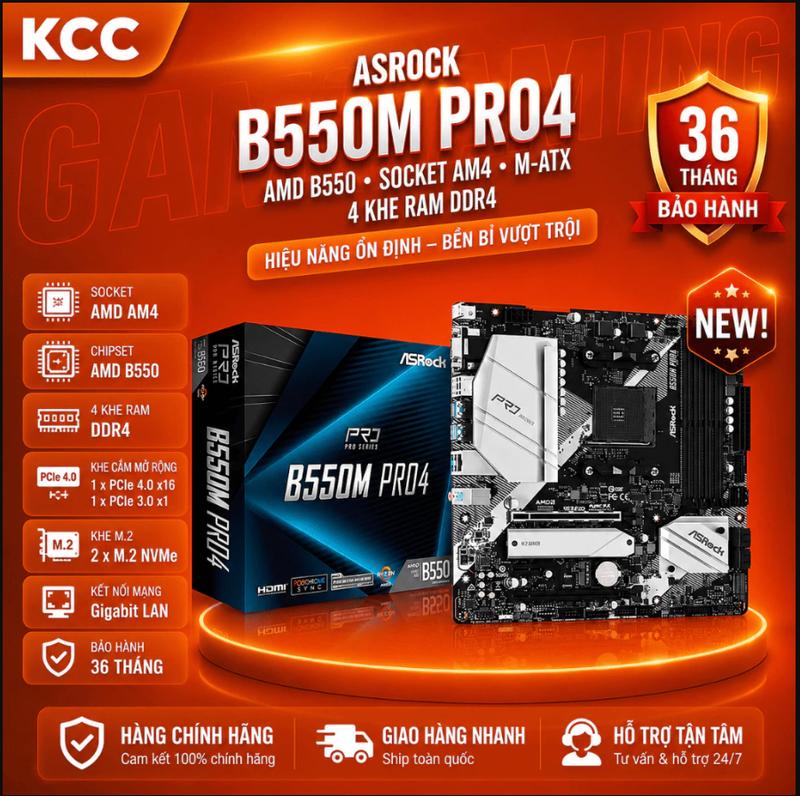 Mainboard ASROCK B550M PRO4 4 khe RAM DDR4