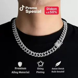 Kalung Pria Mengkilap Silver Hip Hop Starboy Zircon Elegan