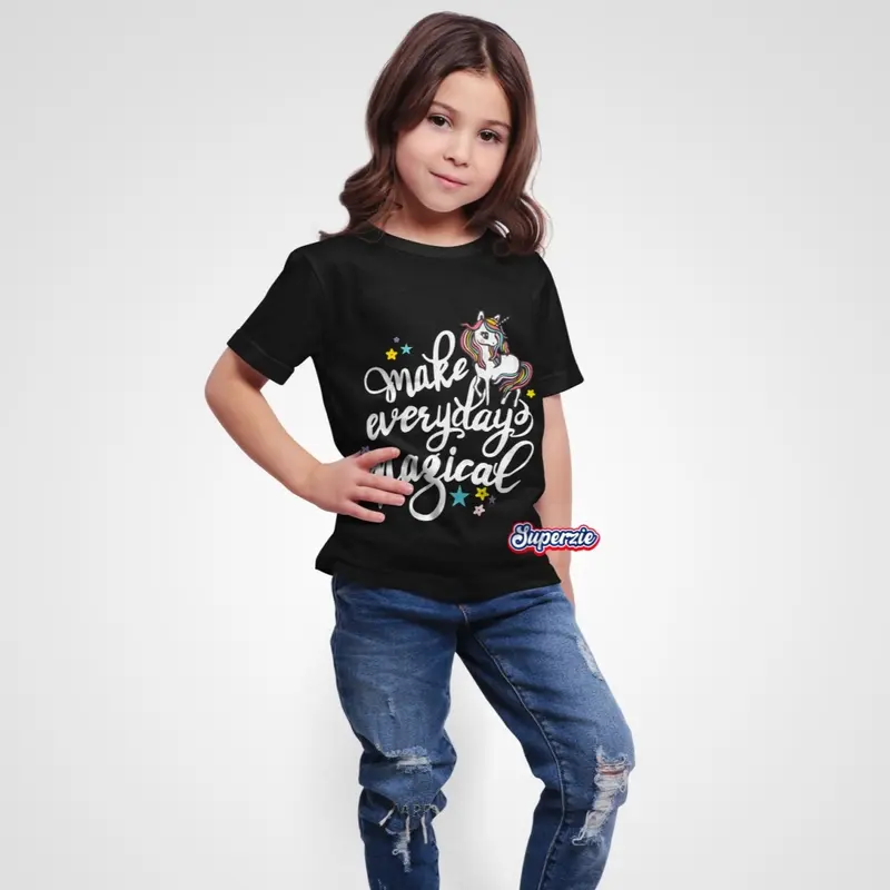 Superzie Kaos Anak Perempuan Unicorn 4-13 tahun Kaos oblong anak cewek Motif MAGICAL HITAM 2