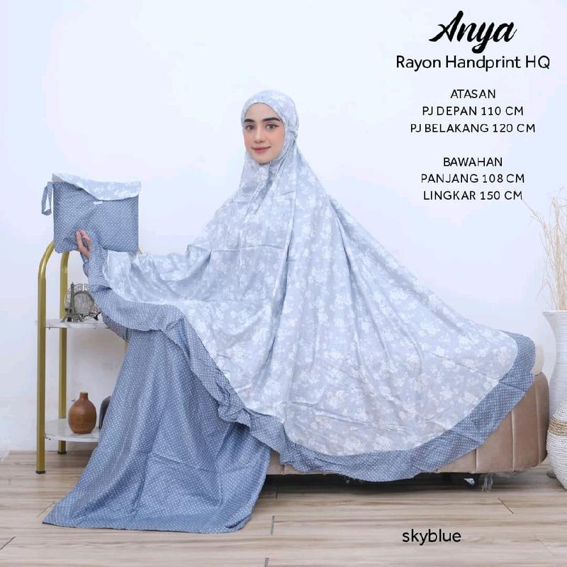 Mukena Dewasa Jumbo Rayon Handprint HQ Aksen Rempel ANYA by Imtiaz Moslem Atasan Bawahan 0
