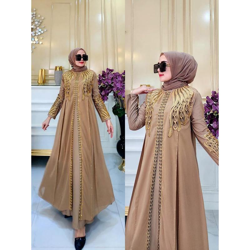 Product Introduction of (COD)Gamis Abaya Arab SHANIA Motif Bordir Jersey Mix Ceruty Mote Swarosky Terbaru Muslim Hitam Turki Mewah 8