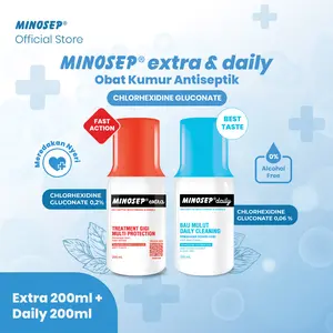 Minosep EXTRA Obat Kumur Antiseptik 200ml 1 botol + Minosep DAILY 200ml 1 botol Sariawan, Bau Mulut