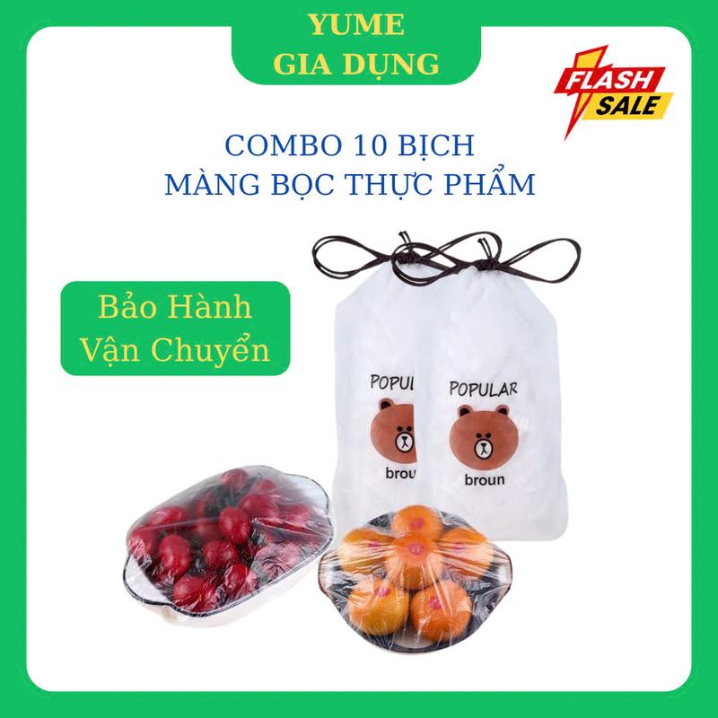  Combo 10 Bịch Màng Bọc Thực Phẩm Có Chun Co Giãn Túi Bọc Thực Phẩm Gấu Chất Liệu PE An Toàn Tiện Lợi Tiết Kiệm - Yume Gia Dụng 