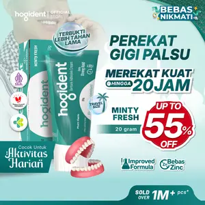 Hogident Minty Fresh [20gr] Lem Gigi Palsu Kuat 20 Jam | Mencegah Bau Mulut, Gusi Bengkak & Gigi Berlubang | Untuk Perawatan Harian