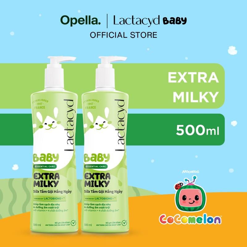 [KOL LIVESTREAM] Bộ 2 chai Sữa Tắm Gội Trẻ Em Lactacyd Baby Extra Milky Làm Sạch Dịu Nhẹ và Dưỡng Ẩm Vượt Trội 500ml/chai Cho Bé
