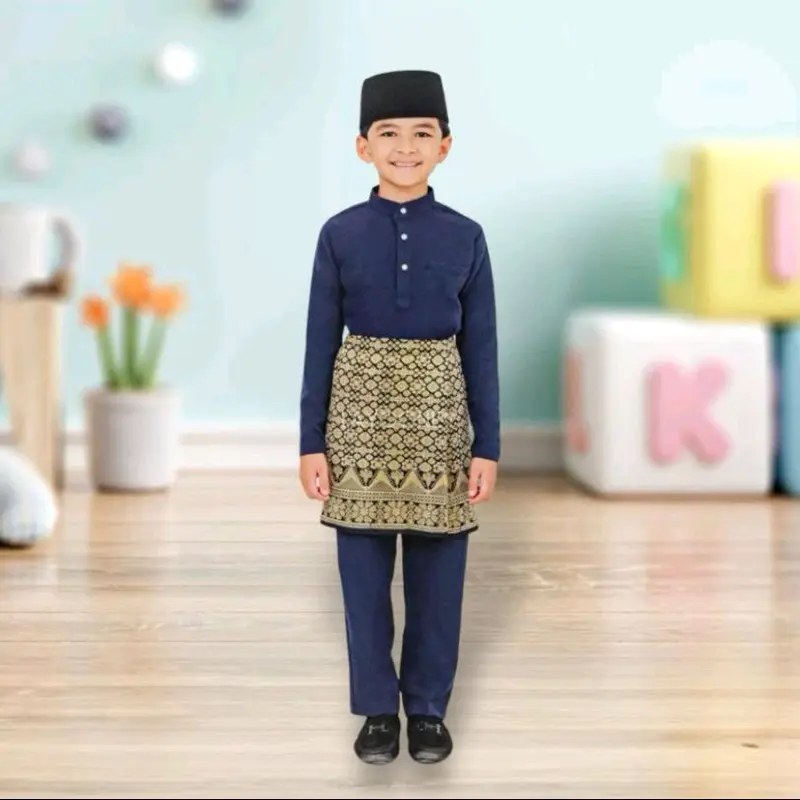 SETELAN Baju Melayu Anak Pria Teluk Belanga Muslim 4
