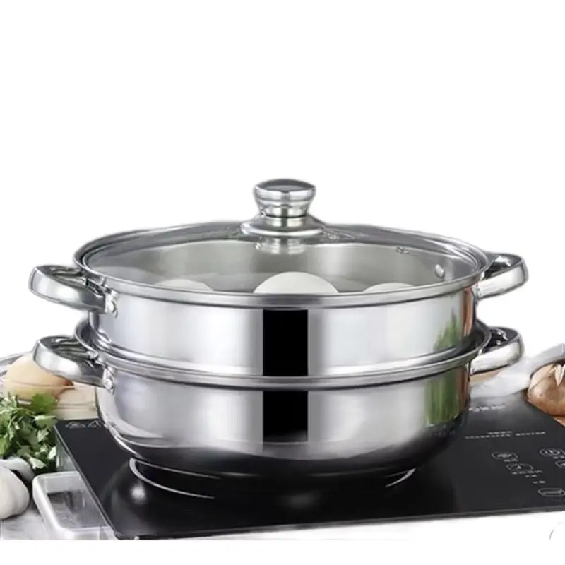 Panci Kukusan 2 Susun Panci Steamer Siomay Sup Multifungsi 28cm Stainless Steel Dengan Tutup Kaca  Kitchenware Set Peralatan Dapur