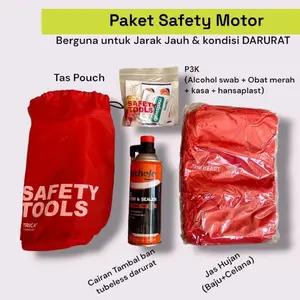 Safety Tools Original Sepeda Motor Honda AHM 3 in 1 Jas Hujan P3K Tire Inflator Sealer incl Kantong Safetytools Original AHM