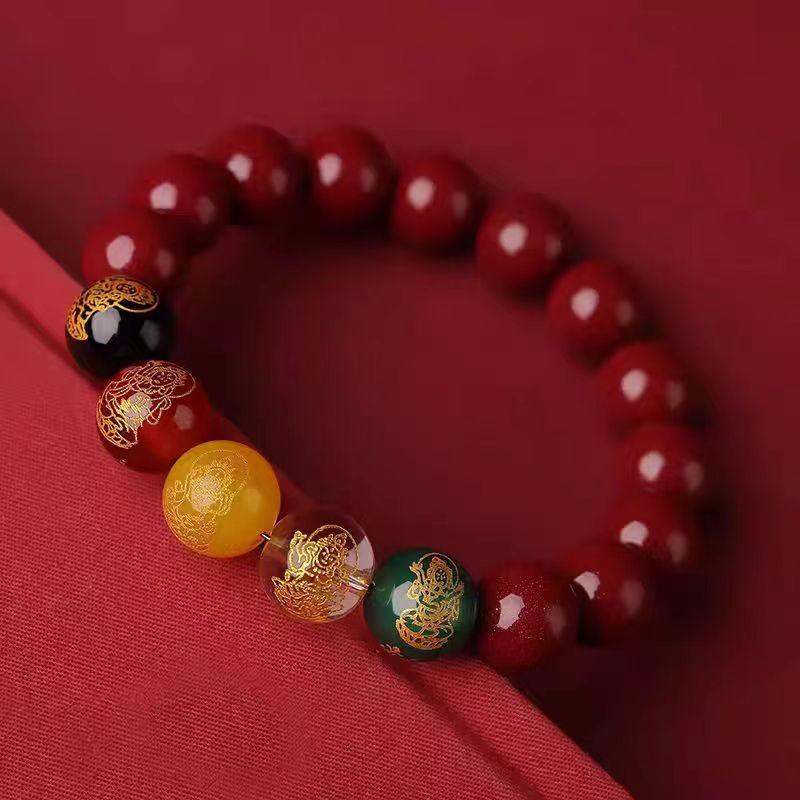 [Chu Sa May Mắn Hót 10mm ] Vòng tay chu sa Pixiu cát vàng tím tự nhiên thần tài năm phương , Làm quà tặng hay đeo đều đẹp 5