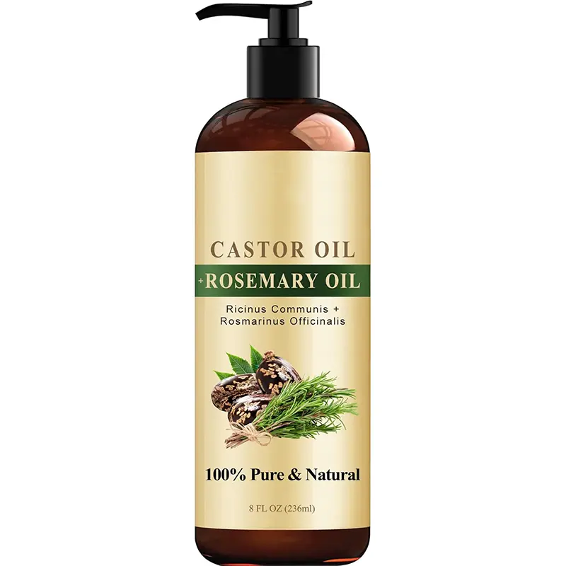 Handcraft Blends Castor Oil with Rosemary Oil - 8 Fl Oz - 100% Pure and Natural - Premium Grade Carrier Oil for Hair Growth, Eyelashes and Eyebrows, Hair & Body Haircare Daily Nourishing Comfort