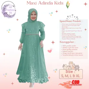 Alf-Pakaian Muslim Anak Perempuan Dan Remaja Abg Terbaru Kekinian Viral Model Tangan Balon/Maxi Adinda Kids 3-14 Tahun Matt Full Brokat Mutiara di Lapis Furing Hyget Mix Tille Onde-Gamis Anak Tanggung-Maxi Gamis Dress Anak Terbaru