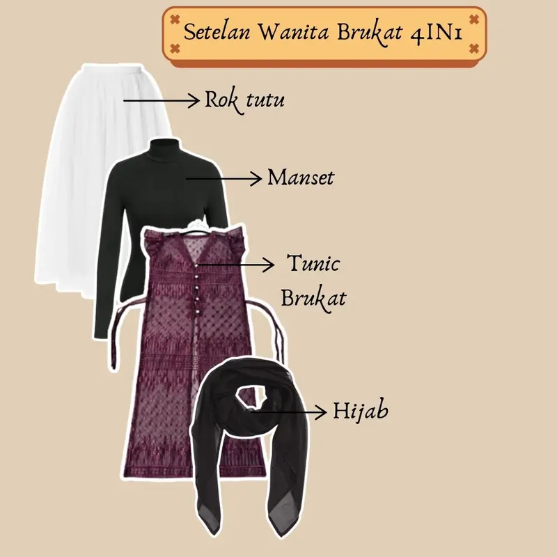 Set Outer Tunik Brukat Kondangan 4in1 Tunic Brukat+Rok tutu+Manset+Hijab Setelan Wanita Korean Look 1