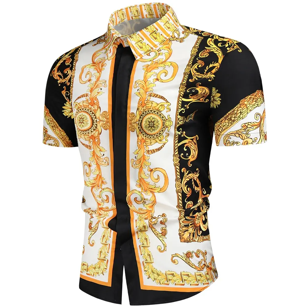 3D Versaces luxury Royal shirt men casual slim fit short sleeve shirts mens paisley print shirt social prom party shirt
