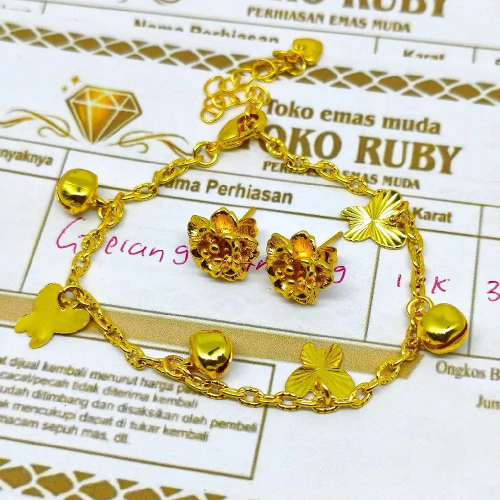 [HEMAT] Gelang Plus Anting Kendari Desain Clasik Perhiasan Anti Luntur Dan Tahan Lama