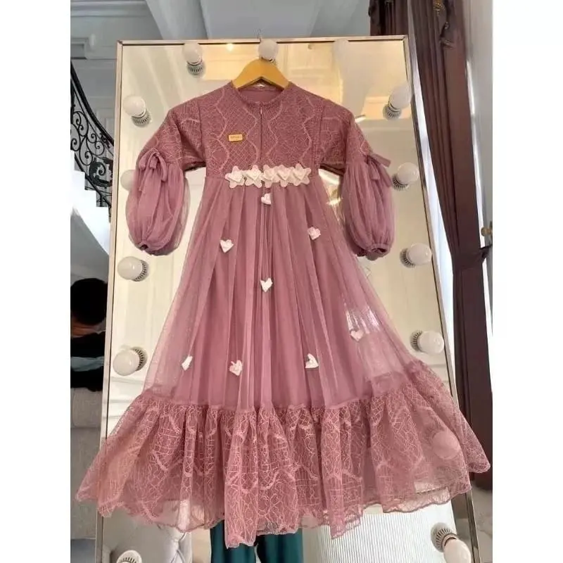 Gamis anak bunga mewah brokat tile dress pesta anak terlaris 1