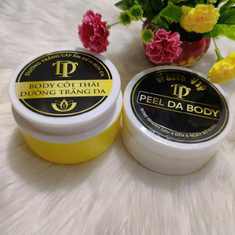  combo PEEl body +dưỡng trắng DT WHITE  kem BODY đổi mẫu màu vàng 129k 