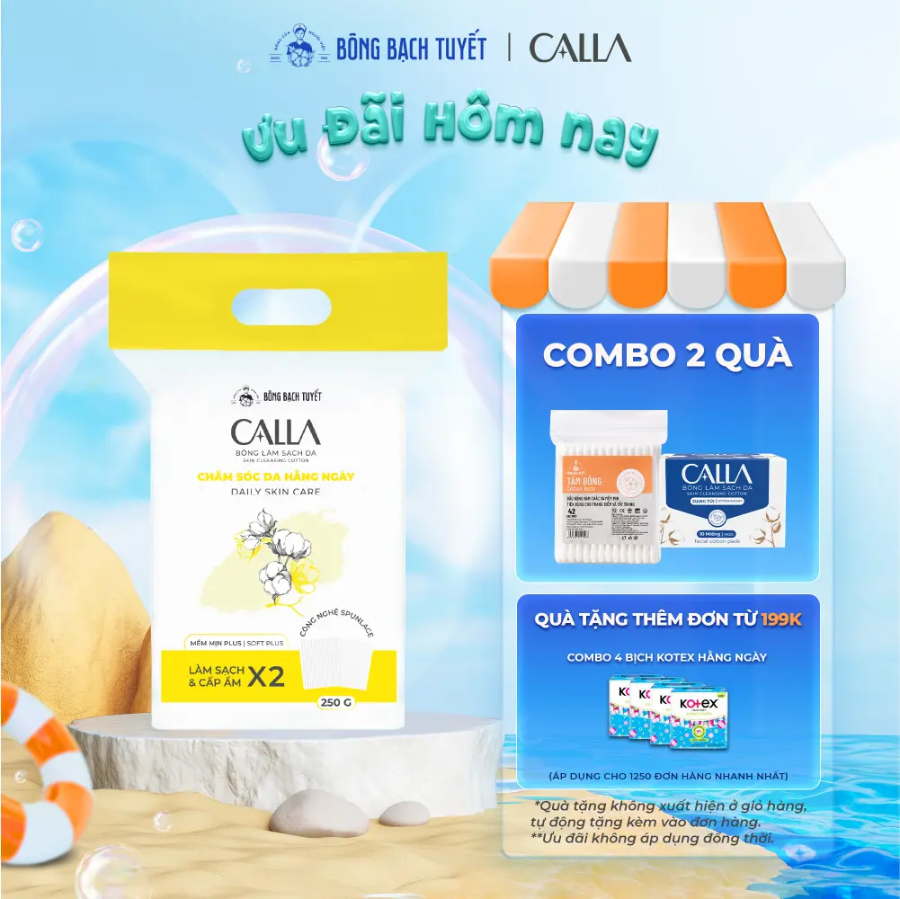 Bông làm sạch da Bông Bạch Tuyết Calla Mềm Mịn túi 250g an toàn cho da @bongtaytrang, @lamsachda, @lamdep, @nữ ,women Skincare Làm Đẹp Da