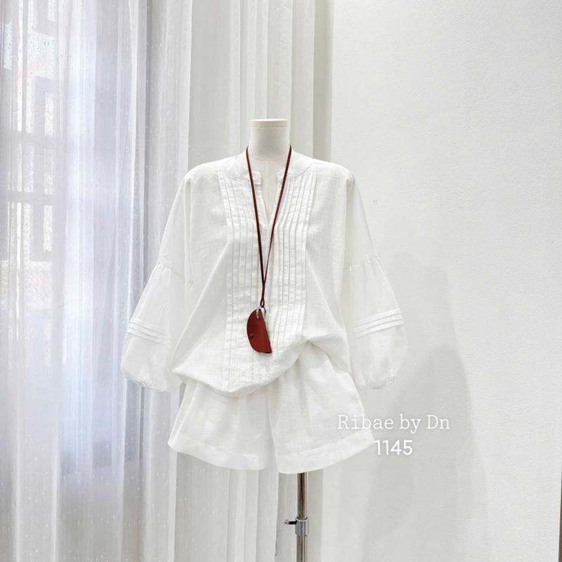 Set Áo Đũi Linen Xếp Li Tay Bồng”RIBI” Mix Quần Sooc Đũi Cạp Chun co giãn-Dành Cho Nữ 4