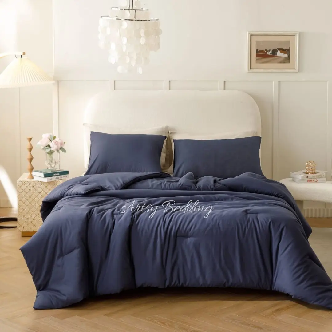Bed Cover Set Sprei Polos Navy - Ukuran Kumplit Dengan Sarung Bantal Dan Sarung Guling Bedcover Kain Karet