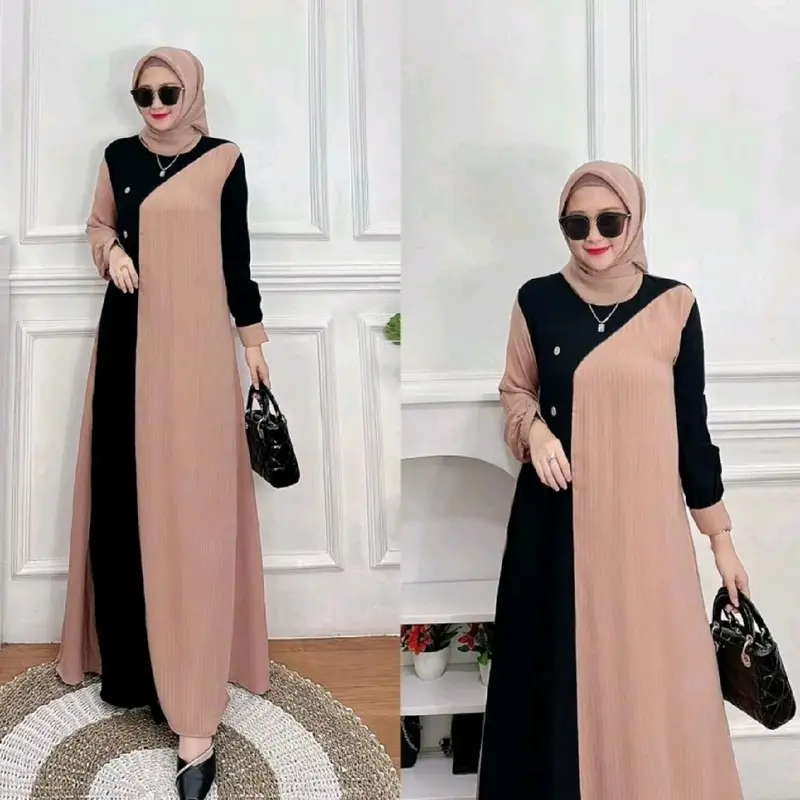 Gamis Dewasa Gamis Crinkle Airflow Baju Muslim Dewasa  Kondangan Pesta Wanita Kain Lembut Nyaman Tebal Dress Lebaran Syari Zipper Mewah Panjang 3