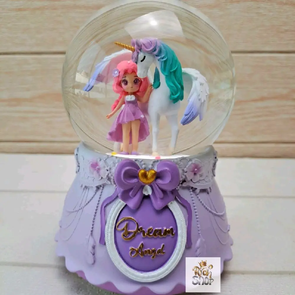 Kotak Musik Bola Salju Lampu Unicorn Snowball Waterball Snowglobe