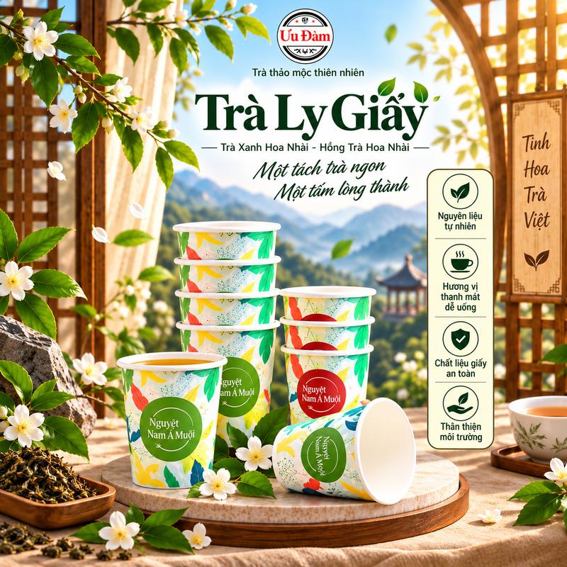 LIVE ƯU ĐÀM - Trà Ly Giấy 20 Ly – 2 Vị Trà Xanh Hoa Nhài Và Hồng Trà Hoa Nhài Thơm Dịu, Trà Định Lượng Sẵn Trong Cốc Cố Định Bằng Màng Lọc, Pha Nhanh Không Cần Dụng Cụ, Tiện Dùng Tại Nhà Văn Phòng Và Khi Đi Xa