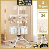 Gambar [PREMIUM] ES Jemuran Menara Stainless Dengan Gantungan Jemuran Pakaian Bayi Jemuran Susun Anti Slip Portable Dapat Dilipat Muat Banyak - 3 Tingkat (29Tiang 24 Penjepit) dari ES Indonesia Kota Tangerang 1 Tokopedia