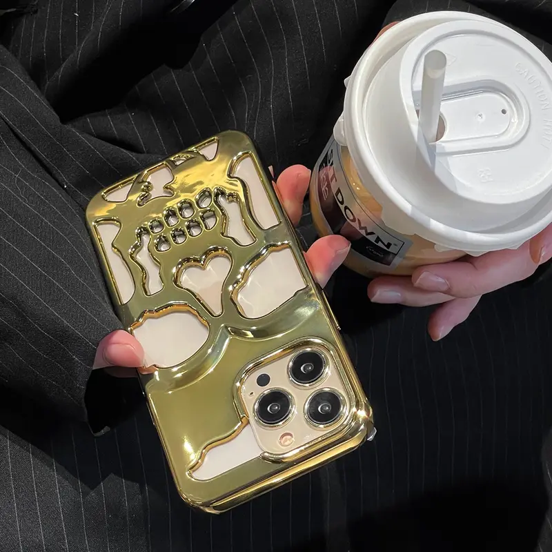 WH - Casing Ponsel Modis Mewah untuk iPhone 15 14 13 12 11 Pro Max, Casing Ponsel Kerangka Lembut Berongga Unik, Pelindung Penuh Berlapis Dilapisi, Casing Ponsel Kerangka Lembut Berongga untuk iPhone 15 14 13 12 11 Pro Max 8
