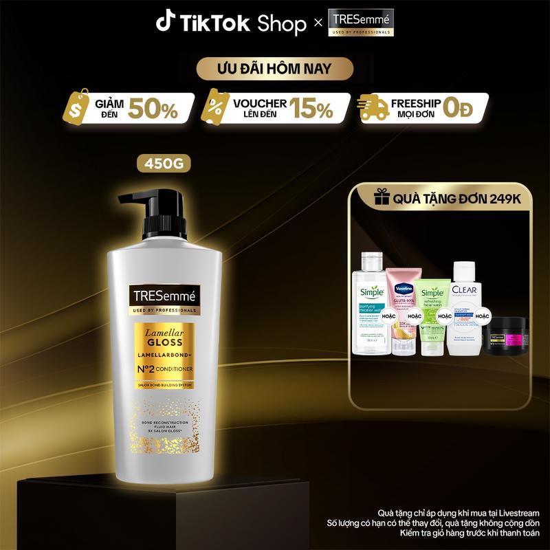 Dầu xả TRESemmé Lamellar Gloss LamellarBond+ Phủ Bóng 8X Chuẩn Salon 450g
