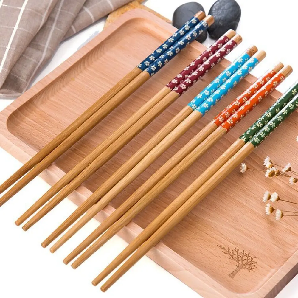 1Pairs Hot Pot Anti Slip Design Printed Chopsticks Reusable 24CM Classic Wooden Chopsticks Handmade Natural Bamboo Chopsticks