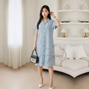 Bless | Oversize Dress Kemeja Maudy Midi Daily Wanita Bahan Matsilk Dan Knit Salur Style Casual Simple