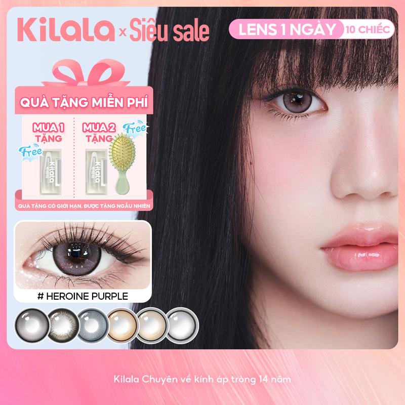 10 chiếc kính áp tròng Kilala LENS 1 NGÀY màu Đen Nâu Xám Tím DIA 14.0-14.5mm độ cận 0-7 lens êm mềm màu sắc trong trẻo dịu dàng thích hợp nhiều phong cách makeup 10 chiếc