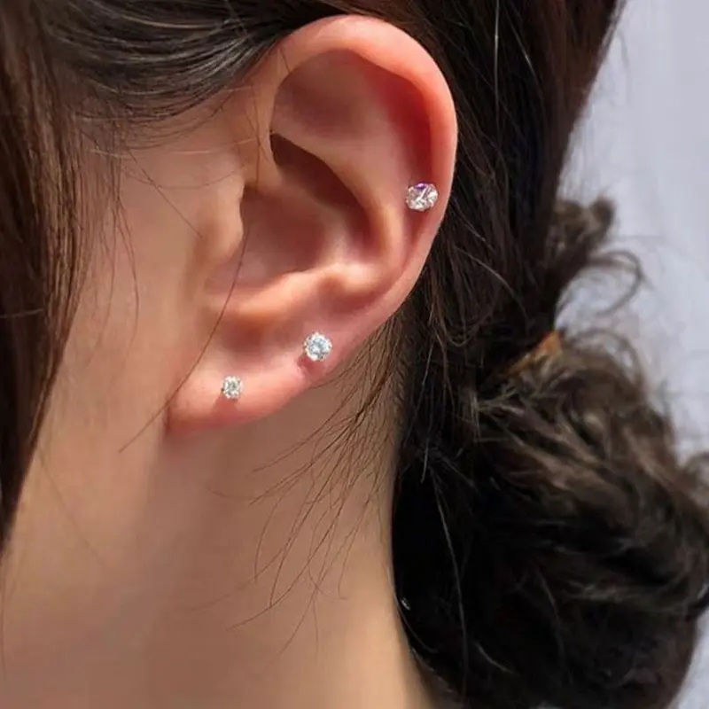 Titanium Steel Real Zircon Super Shiny Stud Earrings Diamond Stud Earrings Jewelry