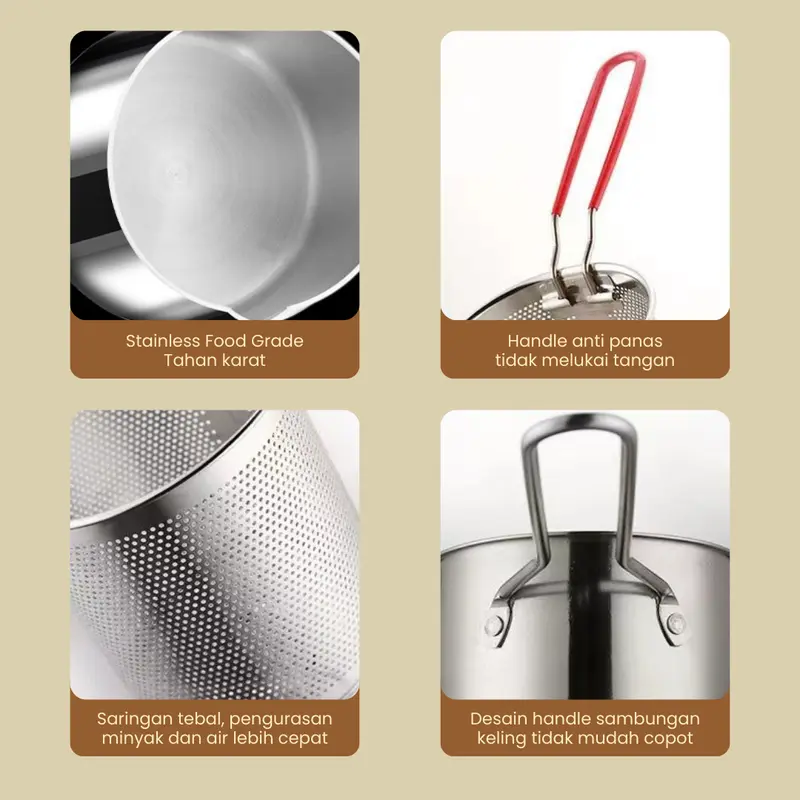 [GRATIS TATAKAN] Funnycook 4 in 1 Mini Deep Fryer Panci Penggorengan Kentang Saringan Minyak dan Capitan Makanan Multifungsi Kitchenware 7