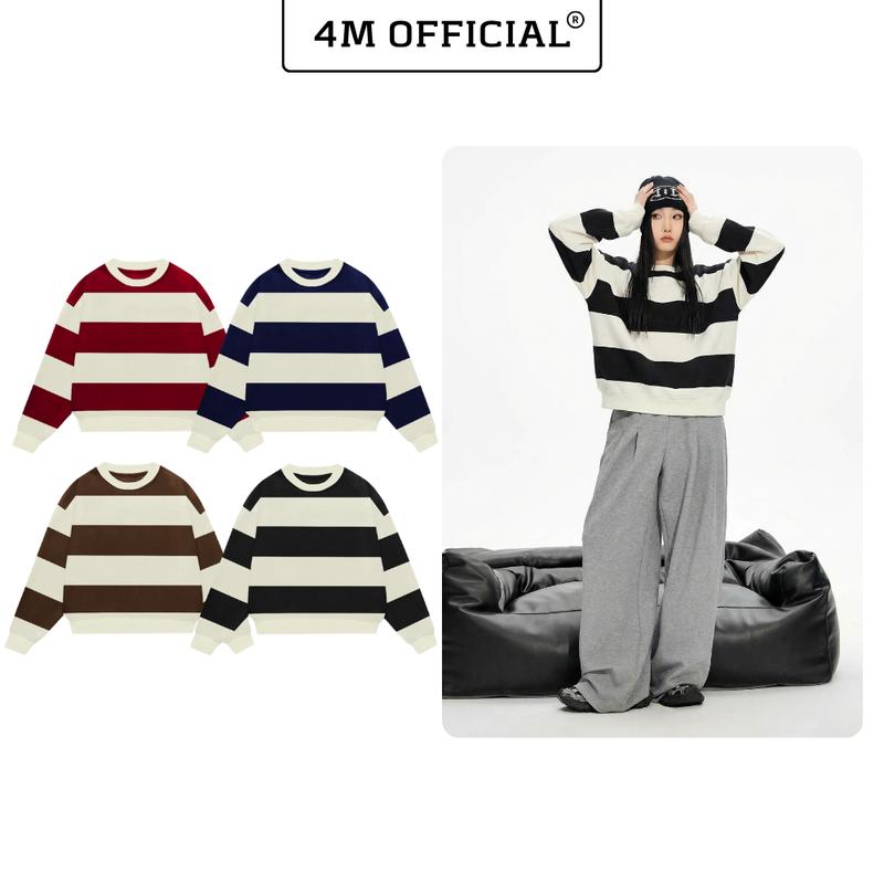  Áo Sweater kẻ sọc ngang form boxy 4M OFFICIAL chất nỉ 2 da Sweater Unisex Local Brand 