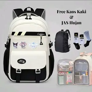 TAS RANSEL MODEL KOREA TERBARU TAS SEKOLAH ANAK PEREMPUAN SD SMP SMA MOTIF SANRIO KULKAS BANYAK PENYIMPANAN TAS RANSEL ANAK PEREMPUAN KUROMI TERBARU Fashion