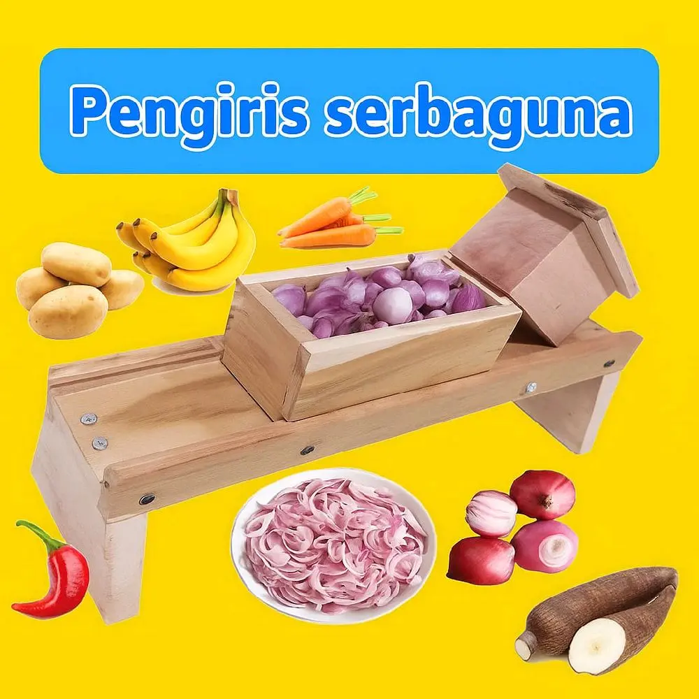 Alat Pengiris Keripik Viral Sugu Duduk Kayu Serbaguna Iris Kentang Pisang Ubi Bawang Tajam Praktis Pisau Kitchenware Sayuran Singkong
